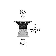 Maßskizze des Esstischgestells: Höhe 75 cm, Durchmesser am Boden 54 cm, obere Auflagefläche 83 cm.